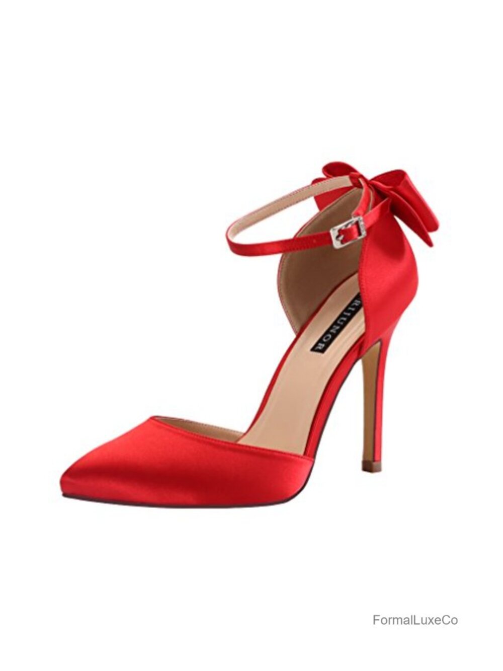 Stiletto High Heel Satin Pumps with Ankle Strap Bow for Wedding Party